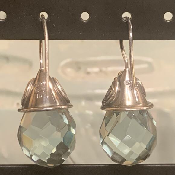 Sajen Earrings Sterling Silver & Light Blue Aquamarine Briolette Drop Fishhooks - Picture 8 of 8